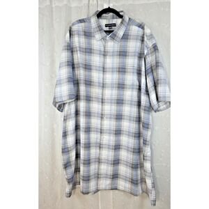 Preswick & Moore Gray Blue Stripes Button Short‎ Sleeve Shirt 3XLT Big & Tall